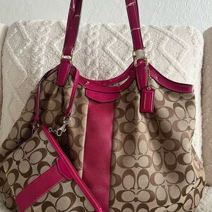 Coach Large Y2K Signature Stripe Jacquard Tote/Hobo Bag with Matching Wallet